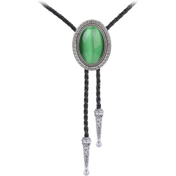 Bolo Tie Leather Necktie, Green - Picture 1 of 7